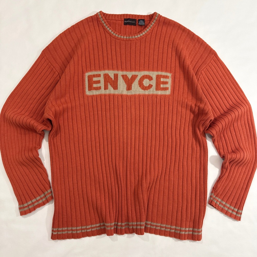 Enyce Sweater Mens XXXL Orange Good Y2K Ribbed Knit Logo Streetwear Pullover